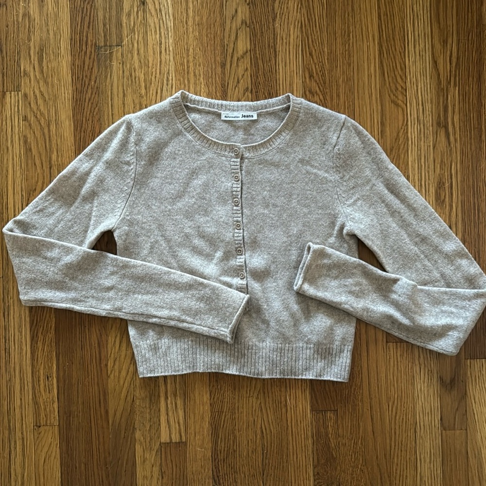 Reformation Light Taupe Cropped Button Cardigan